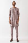 Buy_Son Of A Noble Snob_Purple Linen Brooks Asymmetric Kurta With Trousers _at_Aza_Fashions