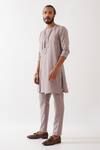 Son Of A Noble Snob_Purple Linen Brooks Asymmetric Kurta With Trousers _at_Aza_Fashions