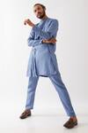 Buy_Son Of A Noble Snob_Blue Linen Jose Kurta With Trousers _at_Aza_Fashions