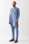 Shop_Son Of A Noble Snob_Blue Linen Jose Kurta With Trousers _Online_at_Aza_Fashions