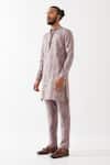 Shop_Son Of A Noble Snob_Purple Linen Emmett Circuit Print Kurta With Trousers _Online_at_Aza_Fashions