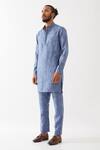 Shop_Son Of A Noble Snob_Blue Linen Luka Dominos Kurta With Trousers _Online_at_Aza_Fashions