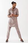 Buy_Son Of A Noble Snob_Purple Linen Luka Dominos Print Kurta With Trousers _at_Aza_Fashions