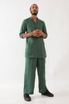 Buy_Son Of A Noble Snob_Green Linen Embroidery Finn Plain Kurta And Trouser Set _at_Aza_Fashions