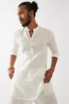 Son Of A Noble Snob_White Linen Finn Straight Kurta And Trouser Set _at_Aza_Fashions