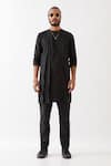 Buy_Son of A Noble Snob_Black Dupion Silk Solid Asymmetric Pattern Kurta And Trouser Set _at_Aza_Fashions