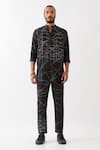 Buy_Son of A Noble Snob_Black Dupion Silk Printed Abstract Pintucked Kurta And Trouser Set _at_Aza_Fashions