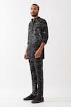 Shop_Son of A Noble Snob_Black Dupion Silk Printed Abstract Pintucked Kurta And Trouser Set _at_Aza_Fashions