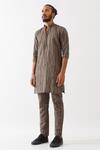 Shop_Son Of A Noble Snob_Grey Cotton, Linen Luis Rain Printed Kurta Set _Online_at_Aza_Fashions