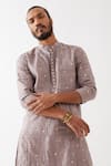 Son Of A Noble Snob_Purple Linen Embroidery Diego Element Printed Kurta With Pant _Online_at_Aza_Fashions