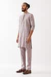 Son Of A Noble Snob_Purple Linen Embroidery Diego Element Printed Kurta With Pant _at_Aza_Fashions