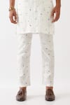 Son Of A Noble Snob_White Linen Embroidery Diego Element Printed Straight Kurta With Pant _Online_at_Aza_Fashions