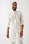 Son Of A Noble Snob_White Linen Embroidery Diego Element Printed Straight Kurta With Pant _at_Aza_Fashions