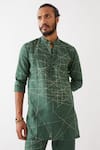 Shop_Son Of A Noble Snob_Green Linen Embroidery Jasper Network Printed Kurta With Pant 
