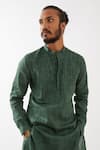 Son Of A Noble Snob_Green Linen Embroidery Ace Flora Kurta With Pant _Online_at_Aza_Fashions
