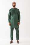 Buy_Son Of A Noble Snob_Green Linen Embroidery Ace Flora Kurta With Pant _Online_at_Aza_Fashions