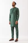 Shop_Son Of A Noble Snob_Green Linen Embroidery Ace Flora Kurta With Pant _Online_at_Aza_Fashions