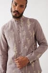 Son Of A Noble Snob_Purple 100% Linen Printed Botanical Bundi Kurta Set _Online_at_Aza_Fashions