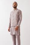 Son Of A Noble Snob_Purple 100% Linen Printed Botanical Bundi Kurta Set _at_Aza_Fashions