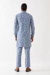 Shop_Son Of A Noble Snob_Blue 100% Linen Printed Floral Bundi And Kurta Set _at_Aza_Fashions