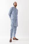 Son Of A Noble Snob_Blue 100% Linen Printed Floral Bundi And Kurta Set _Online_at_Aza_Fashions