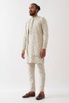 Buy_Son Of A Noble Snob_Ivory 100% Linen Printed Houndstooth Bundi Kurta Set _Online_at_Aza_Fashions