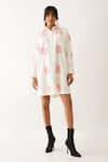 Buy_Son Of A Noble Snob_Off White Cotton Satin Embroidery Caterpillar Roonie Spot Print Shirt Fit Dress _at_Aza_Fashions