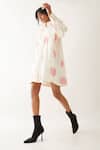 Son Of A Noble Snob_Off White Cotton Satin Embroidery Caterpillar Roonie Spot Print Shirt Fit Dress _at_Aza_Fashions