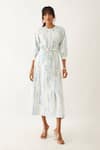 Buy_Son of A Noble Snob_Off White Cotton Satin Print Spaces Round Silie Button Down Dress _at_Aza_Fashions