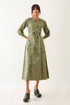 Buy_Son of A Noble Snob_Green Cotton Satin Print Flora Round Silie Button Down Dress _at_Aza_Fashions