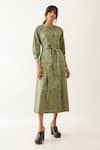 Son of A Noble Snob_Green Cotton Satin Print Flora Round Silie Button Down Dress _Online_at_Aza_Fashions