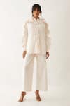 Buy_Son of A Noble Snob_Off White Cotton Satin Print Lane Collar Tori Ruffled Shirt With Pant _at_Aza_Fashions