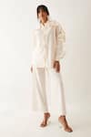 Shop_Son of A Noble Snob_Off White Cotton Satin Print Lane Collar Tori Ruffled Shirt With Pant _Online_at_Aza_Fashions