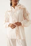 Shop_Son of A Noble Snob_Off White Cotton Satin Print Lane Collar Tori Ruffled Sleeve Shirt _Online_at_Aza_Fashions