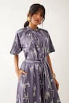 Shop_Son of A Noble Snob_Purple Cotton Satin Printed Circuit Shirt Collar Aspen Dress _Online_at_Aza_Fashions