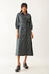 Buy_Son of A Noble Snob_Grey Cotton Satin Printed Elements Shirt Collar Avery Wrap Dress _at_Aza_Fashions