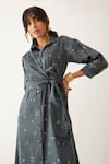 Buy_Son of A Noble Snob_Grey Cotton Satin Printed Elements Shirt Collar Avery Wrap Dress _Online_at_Aza_Fashions