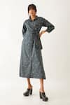 Shop_Son of A Noble Snob_Grey Cotton Satin Printed Elements Shirt Collar Avery Wrap Dress _Online_at_Aza_Fashions