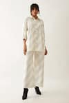 Son of A Noble Snob_Off White Cotton Satin Printed Carnival Shirt Collar Dana With Trousers _Online_at_Aza_Fashions