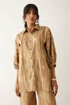 Shop_Son of A Noble Snob_Beige Cotton Satin Printed Spaces Shirt Collar Dana _Online_at_Aza_Fashions