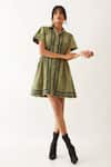 Buy_Son of A Noble Snob_Green Cotton Satin Printed Botanica Shirt Collar Hope Dress _Online_at_Aza_Fashions