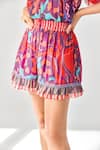 Buy_Verb by Pallavi Singhee_Red Viscose Georgette Printed Floral Ruffle Shorts _Online_at_Aza_Fashions