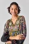 Shop_Verb by Pallavi Singhee_Multi Color Viscose Crepe Printed Floral V Neck Dress _Online_at_Aza_Fashions