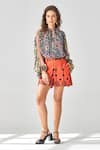 Buy_Verb by Pallavi Singhee_Orange Cotton Embroidery Cutdana Floral Stripe Shorts _at_Aza_Fashions