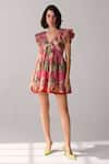 Buy_Verb by Pallavi Singhee_Pink Polyester Printed Tropical Plunge V Neck Dress _at_Aza_Fashions