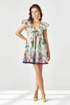 Verb by Pallavi Singhee_Ivory Polyester Printed Botanical Plunge V Neck Dress _Online_at_Aza_Fashions