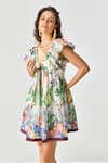 Buy_Verb by Pallavi Singhee_Ivory Polyester Printed Botanical Plunge V Neck Dress _Online_at_Aza_Fashions