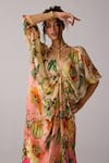 Buy_Verb by Pallavi Singhee_Multi Color Bemberg Satin Printed Tropical Plunge V Neck Ombre Kaftan Dress _Online_at_Aza_Fashions