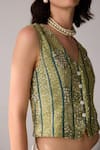 Verb by Pallavi Singhee_Green Viscose Georgette Print Sequin V Neck Bandhani Vest _Online_at_Aza_Fashions