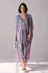 Buy_Verb by Pallavi Singhee_Purple Tulle Embellished Sequins V Neck Kaftan _at_Aza_Fashions